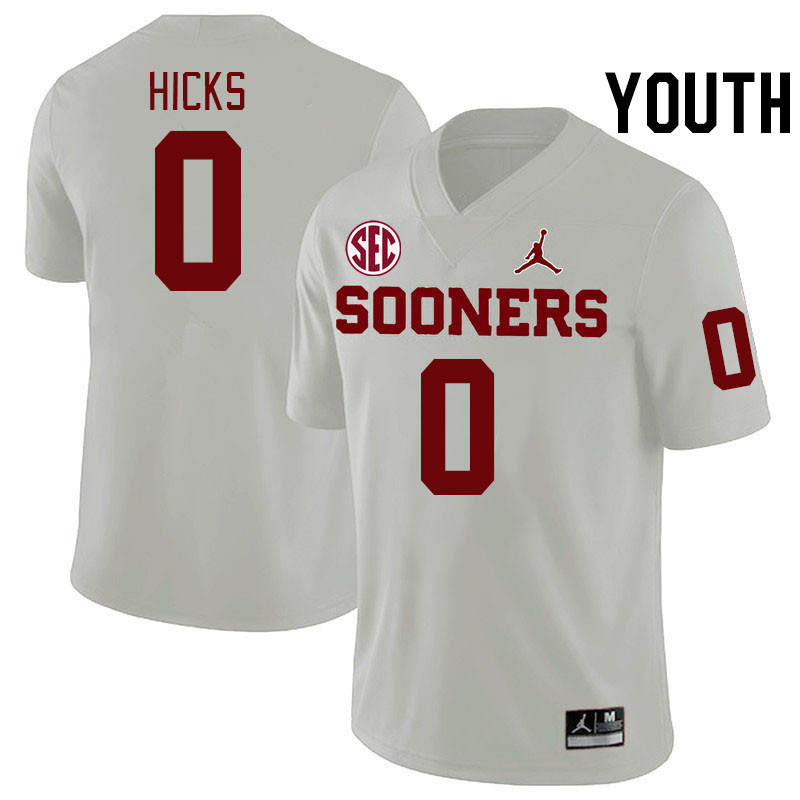 Youth #0 Kalib Hicks Oklahoma Sooners 2024 SEC Conference College Football Jerseys-White